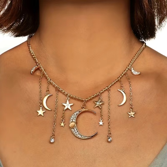 Jewelry - Bohemian Moon & Stars Crystal Necklace
